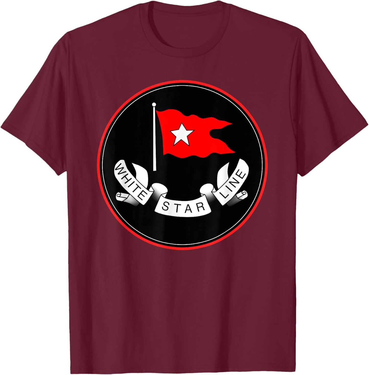 Retro Vintage White Star Line T-Shirt - T-Shirt | Maroon