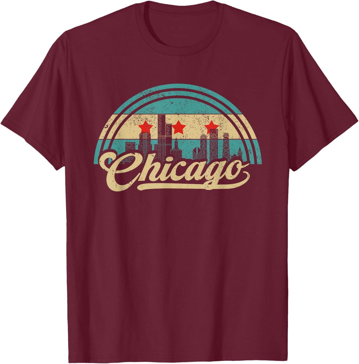 Chicago Flag Skyline Vintage USA Chicago Flag Illinois USA T-Shirt - T-Shirt | Maroon