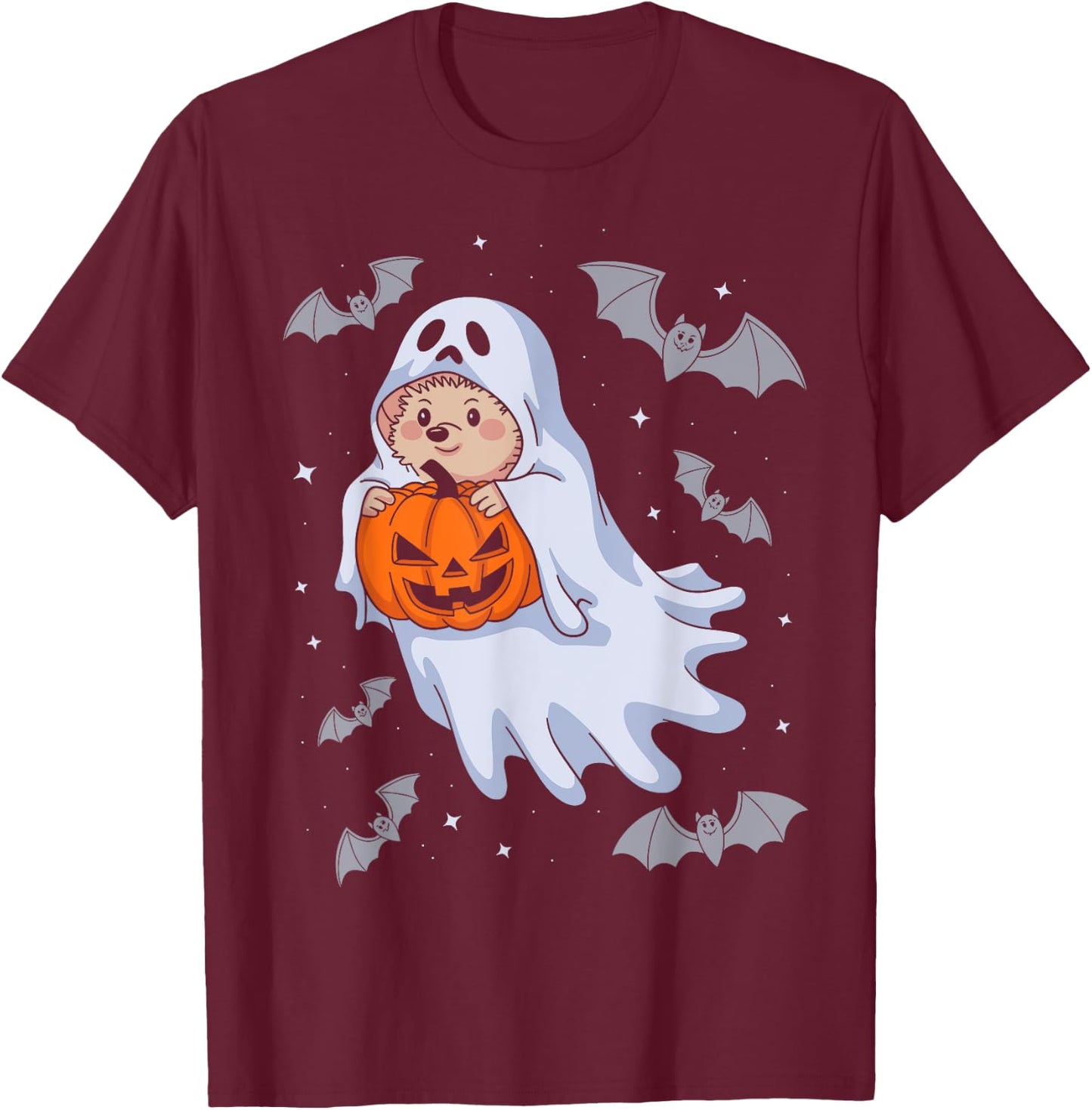 Funny Ghost Hedgehog Lovers Spooky Halloween Pumpkin Costume T-Shirt - T-Shirt | Maroon