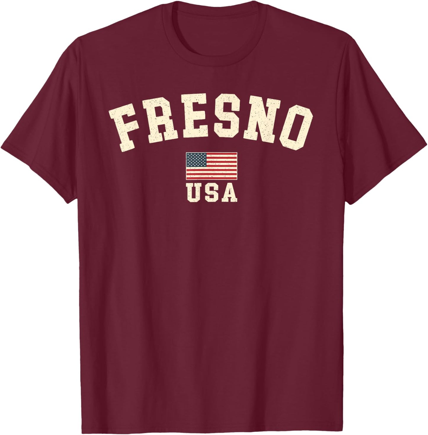 Vintage Fresno USA American Flag Souvenir California Retro T-Shirt - T-Shirt | Maroon