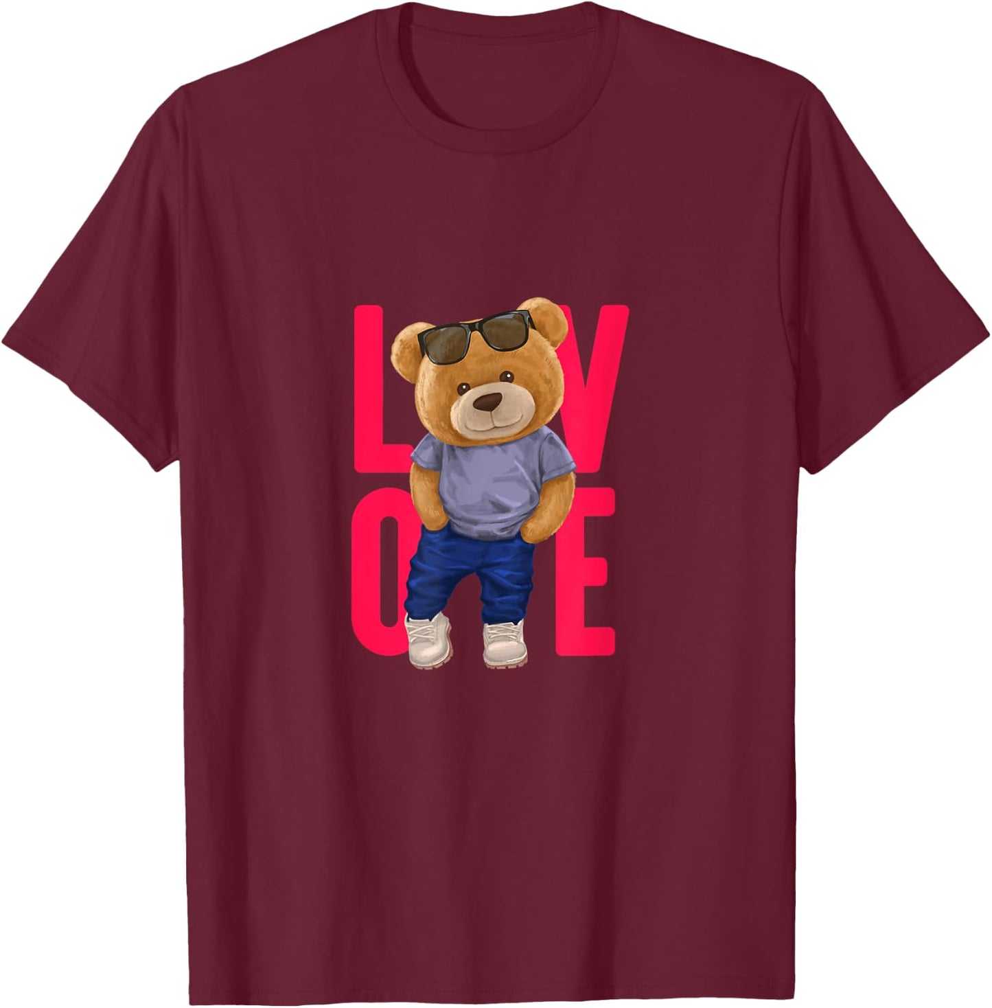 Wear Cool Teddy Bear Fashion Guy Cartoon Graphic Designs Fun T-Shirt - T-Shirt | Maroon