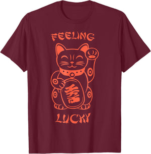 Feeling Lucky Chinese Lucky Cat Orange T-Shirt - T-Shirt | Maroon