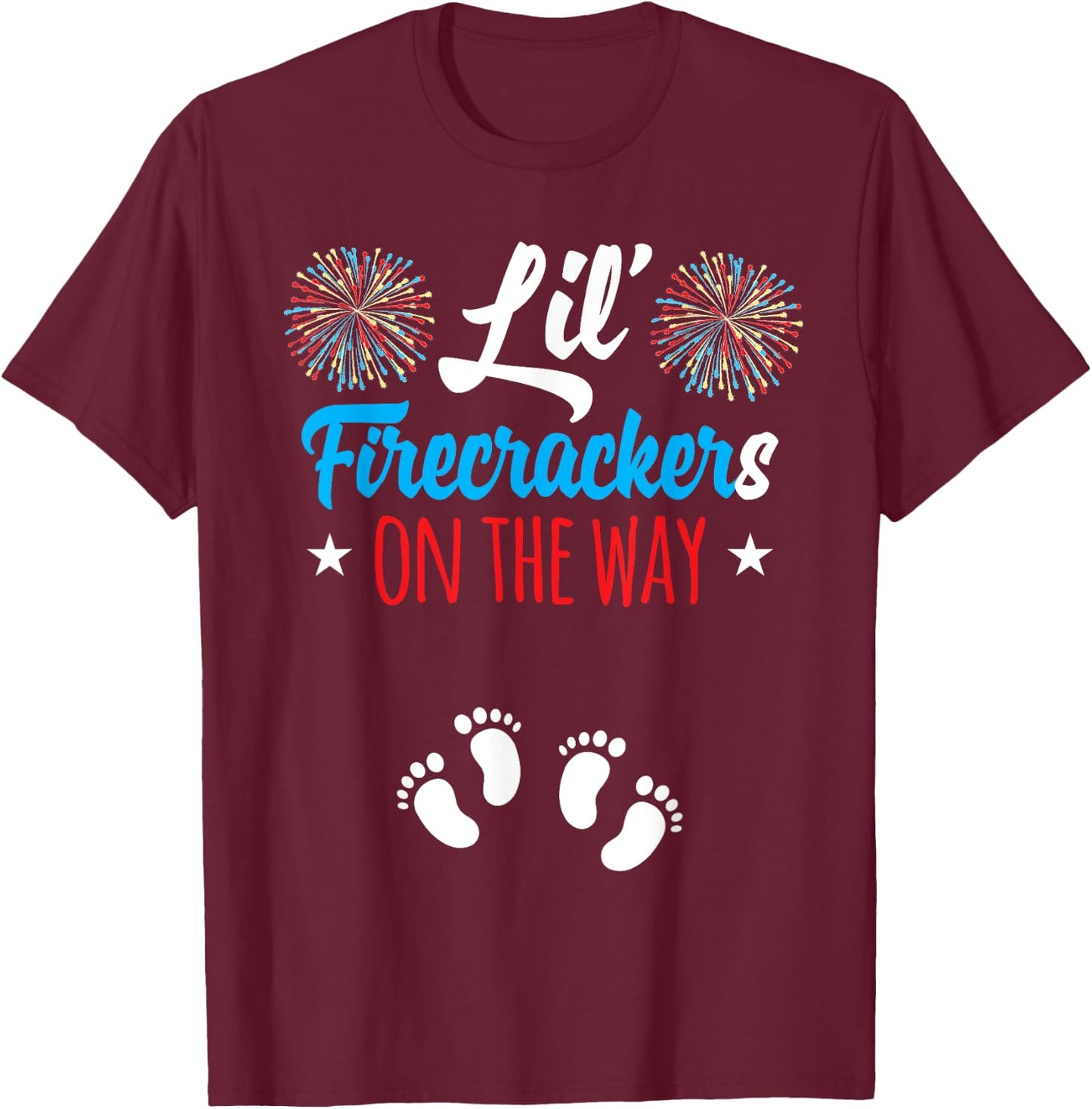 Mom of Twins Pregnancy Announcement 4th of July Pregnancy T-Shirt - T-Shirt | Maroon