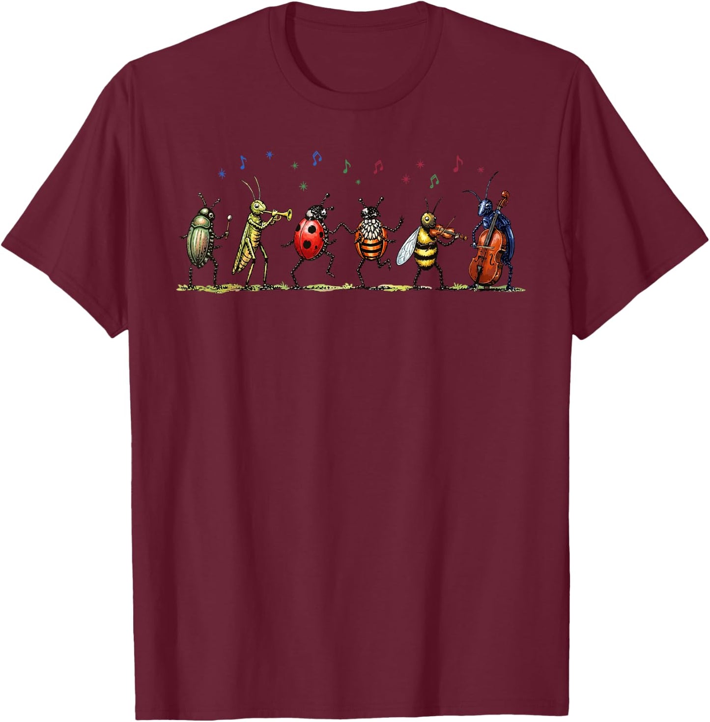 Bugs Music Band Instruments Musician Insect Music Lover T-Shirt - T-Shirt | Maroon