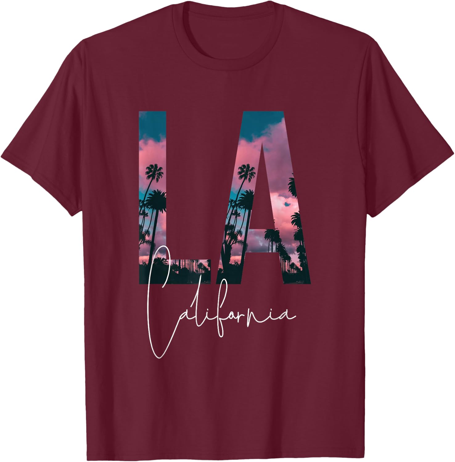 LA California Los Angeles Palm Trees Venice Beach Skyline , black T-Shirt - T-Shirt | Maroon