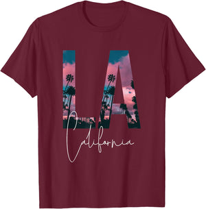 LA California Los Angeles Palm Trees Venice Beach Skyline , black T-Shirt - T-Shirt | Maroon