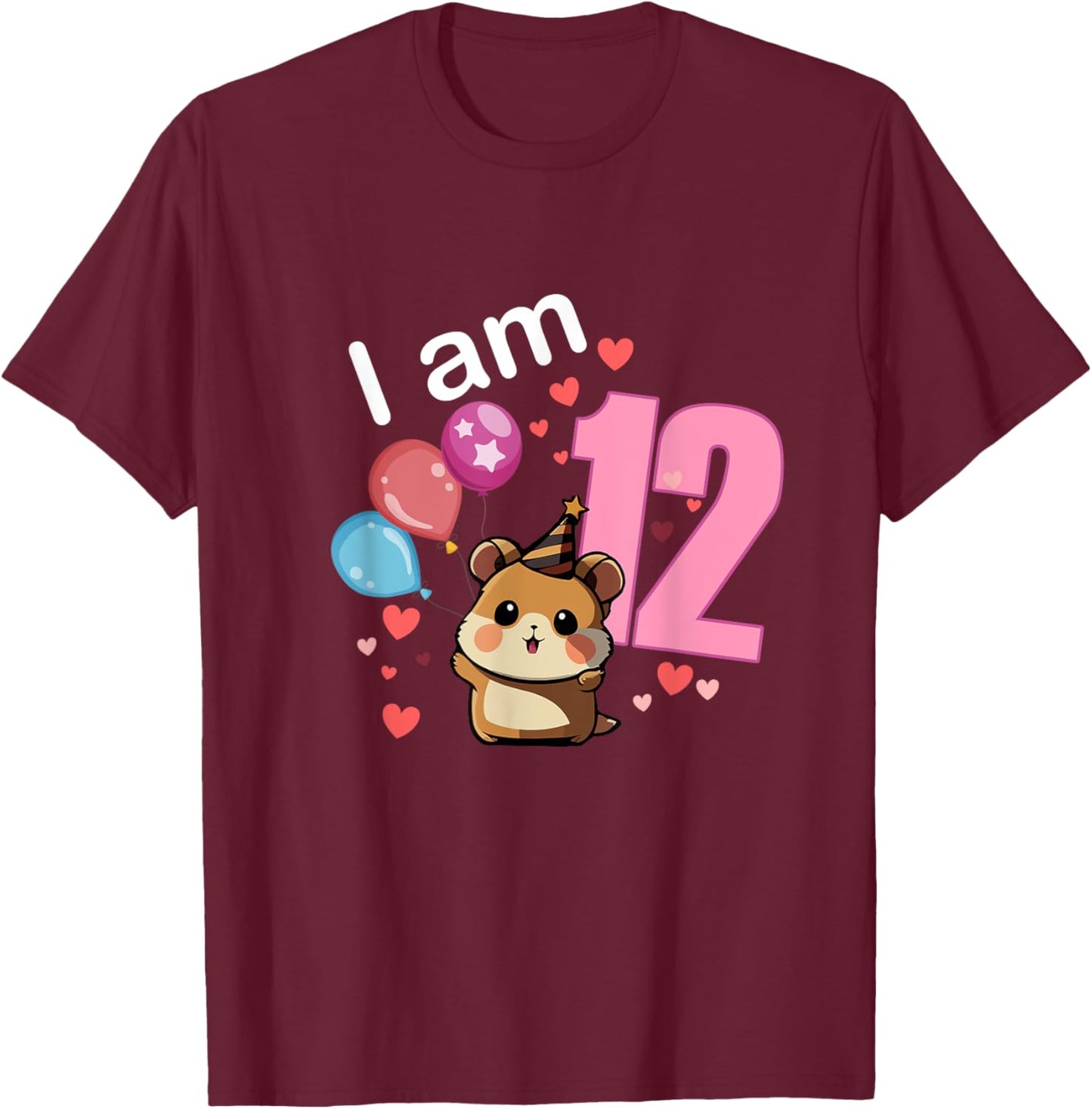 My 12th Birthday Hamster Pet Lovers Party Gifts 12 Years Old T-Shirt - T-Shirt | Maroon