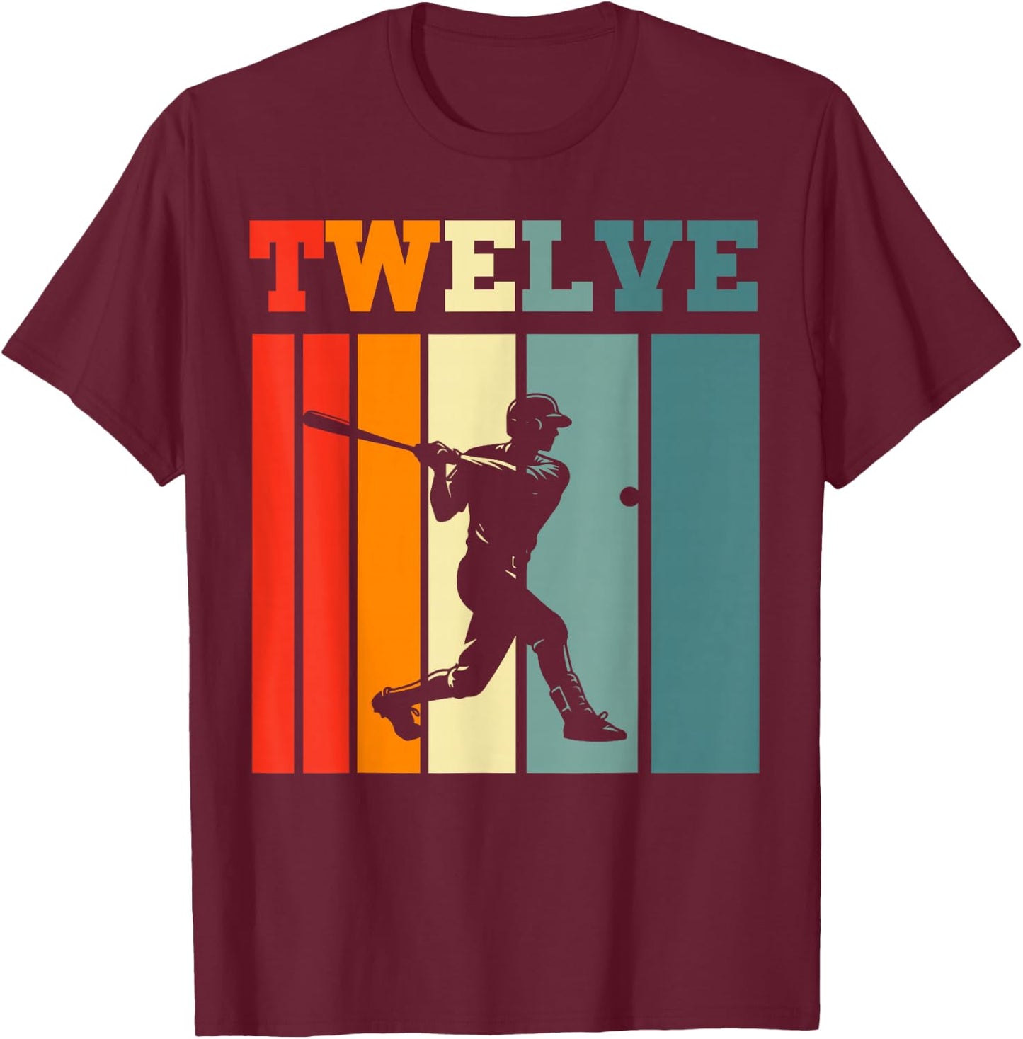 Retro Twelve Baseball 12th Bday Party 12 Years Old T-Shirt - T-Shirt | Maroon