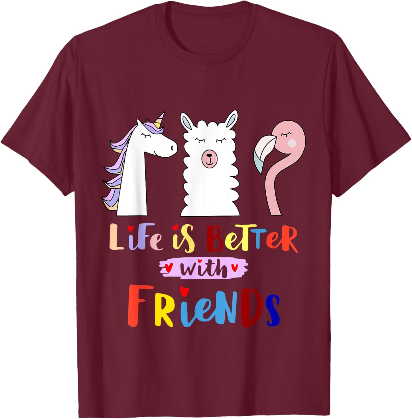 Das Leben besser mit mein Freunde - Llama Unicorn Flamingo T-Shirt - T-Shirt | Maroon