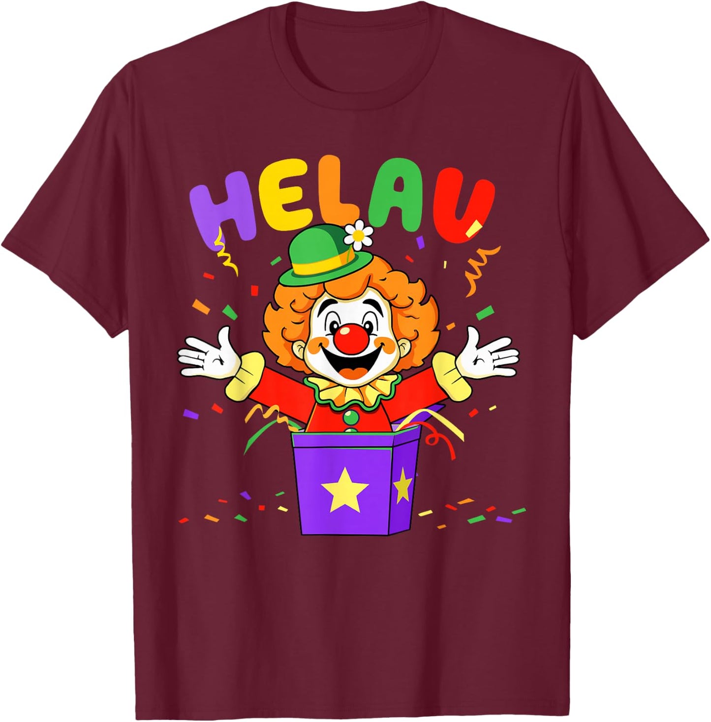 Helau Clown in Box Costume for Carnival Fancy Dress T-Shirt - T-Shirt | Maroon