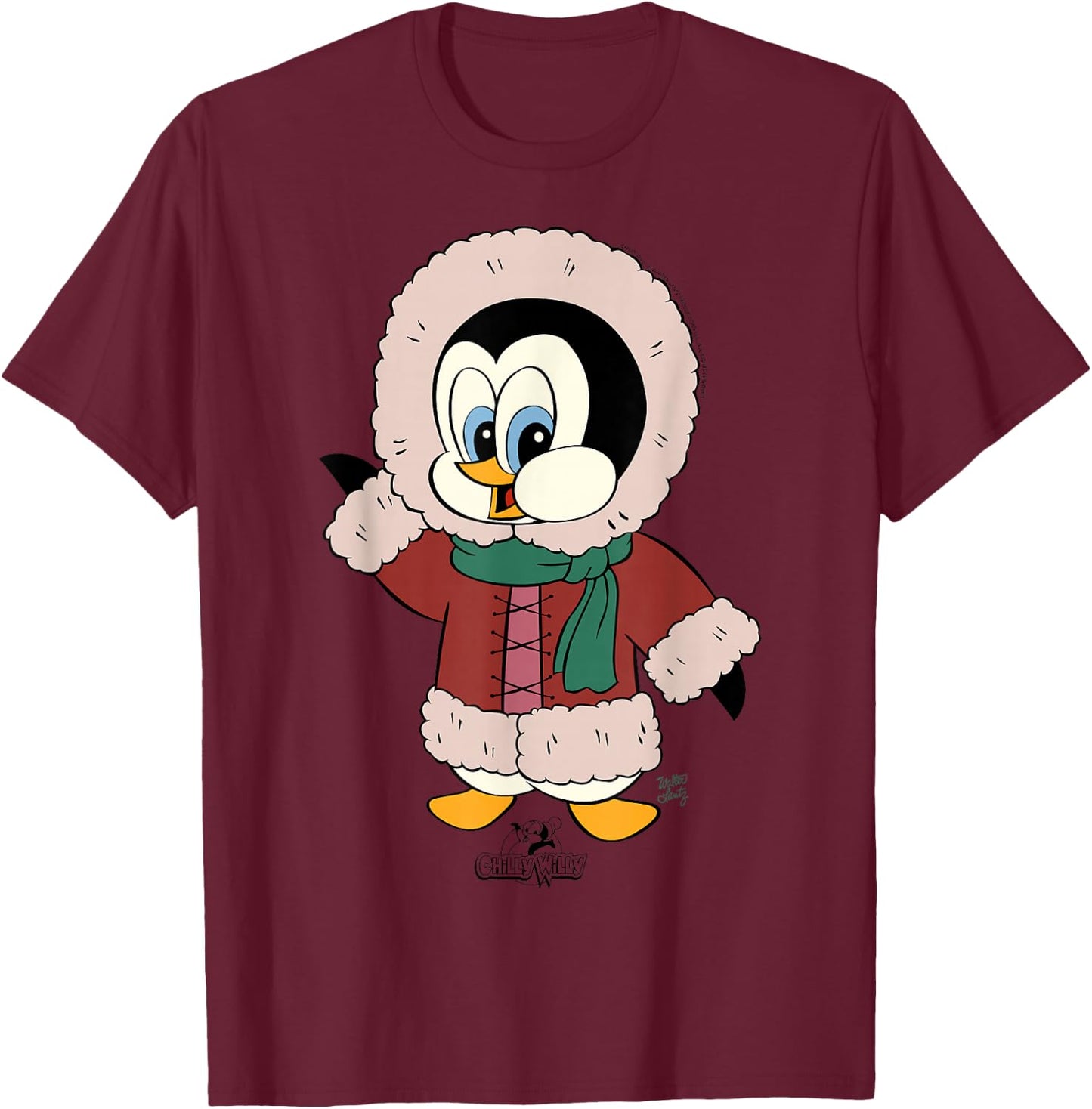 Chilly Willy Kids Holiday Graphic , Grey, Small T-Shirt - T-Shirt | Maroon