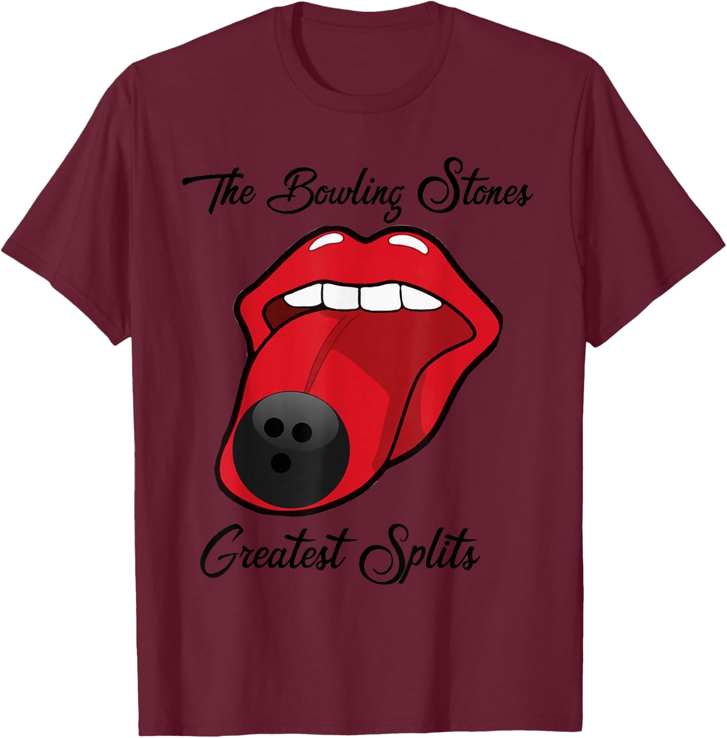 Funny Bowling the Bowling Stones Design T-Shirt - T-Shirt | Maroon