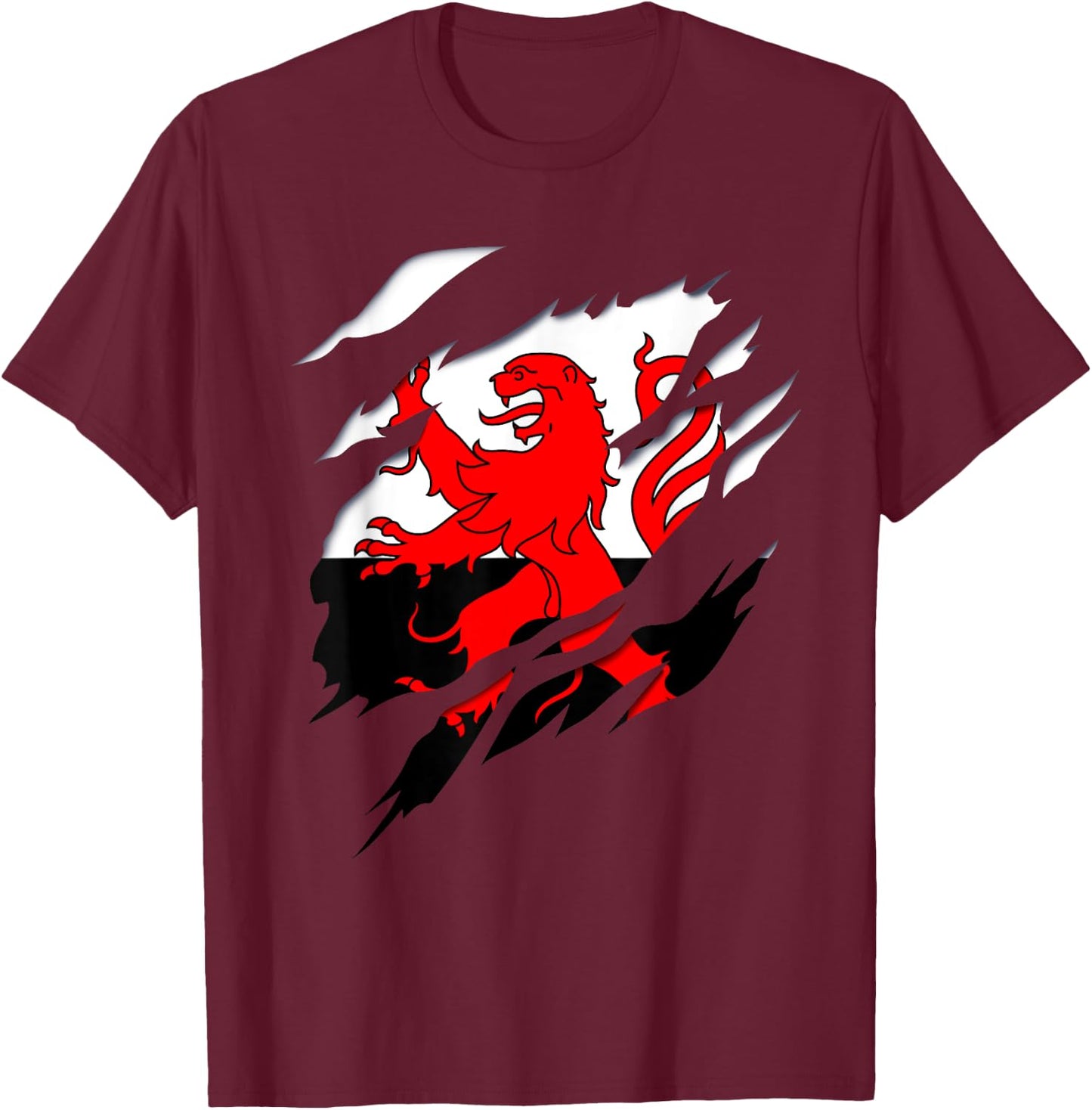Flag Poitou Crest Torn 3D Effect France , Black, S T-Shirt - T-Shirt | Maroon
