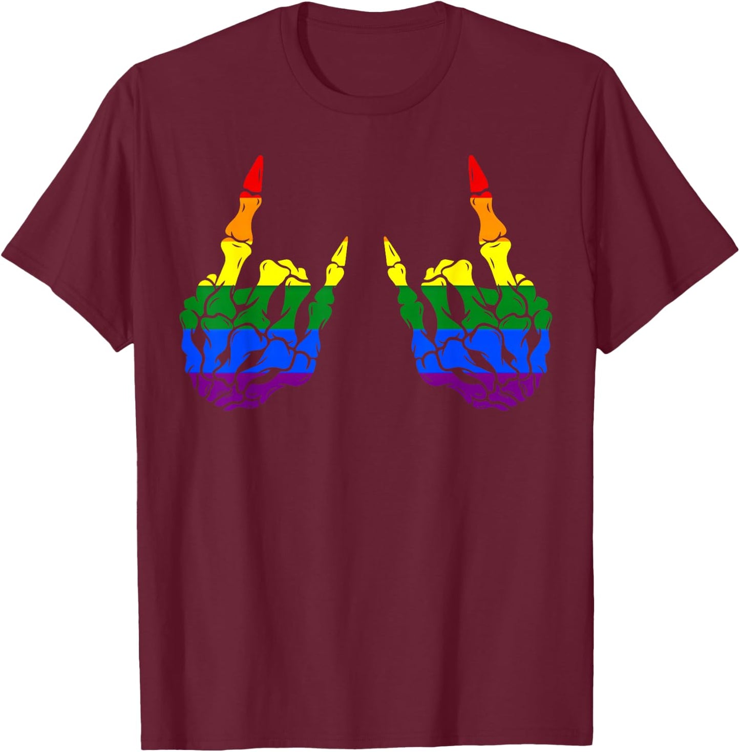 Skeleton Rock Hand LGBT-Q Cool Rainbow Flag Gay Pride Ally T-Shirt - T-Shirt | Maroon