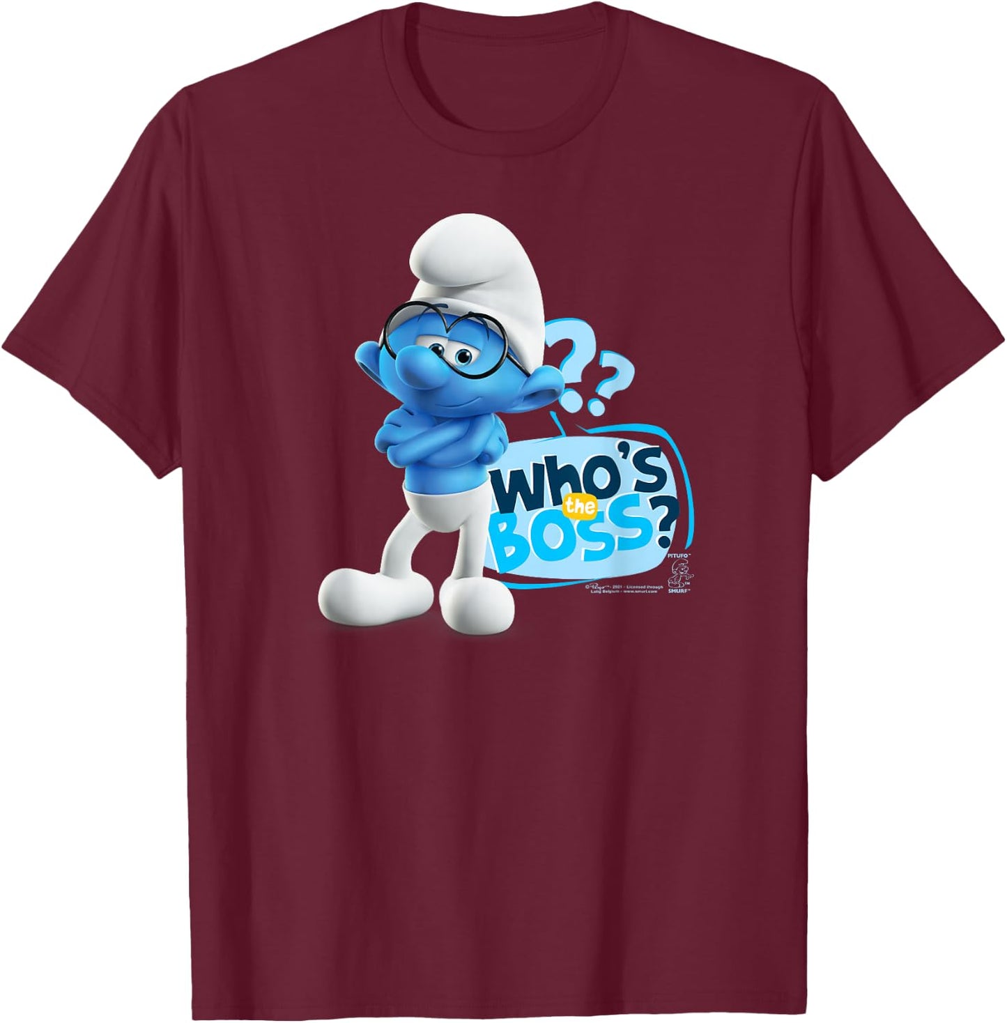 The Smurfs Brainy Who's The Boss? T-Shirt - T-Shirt | Maroon