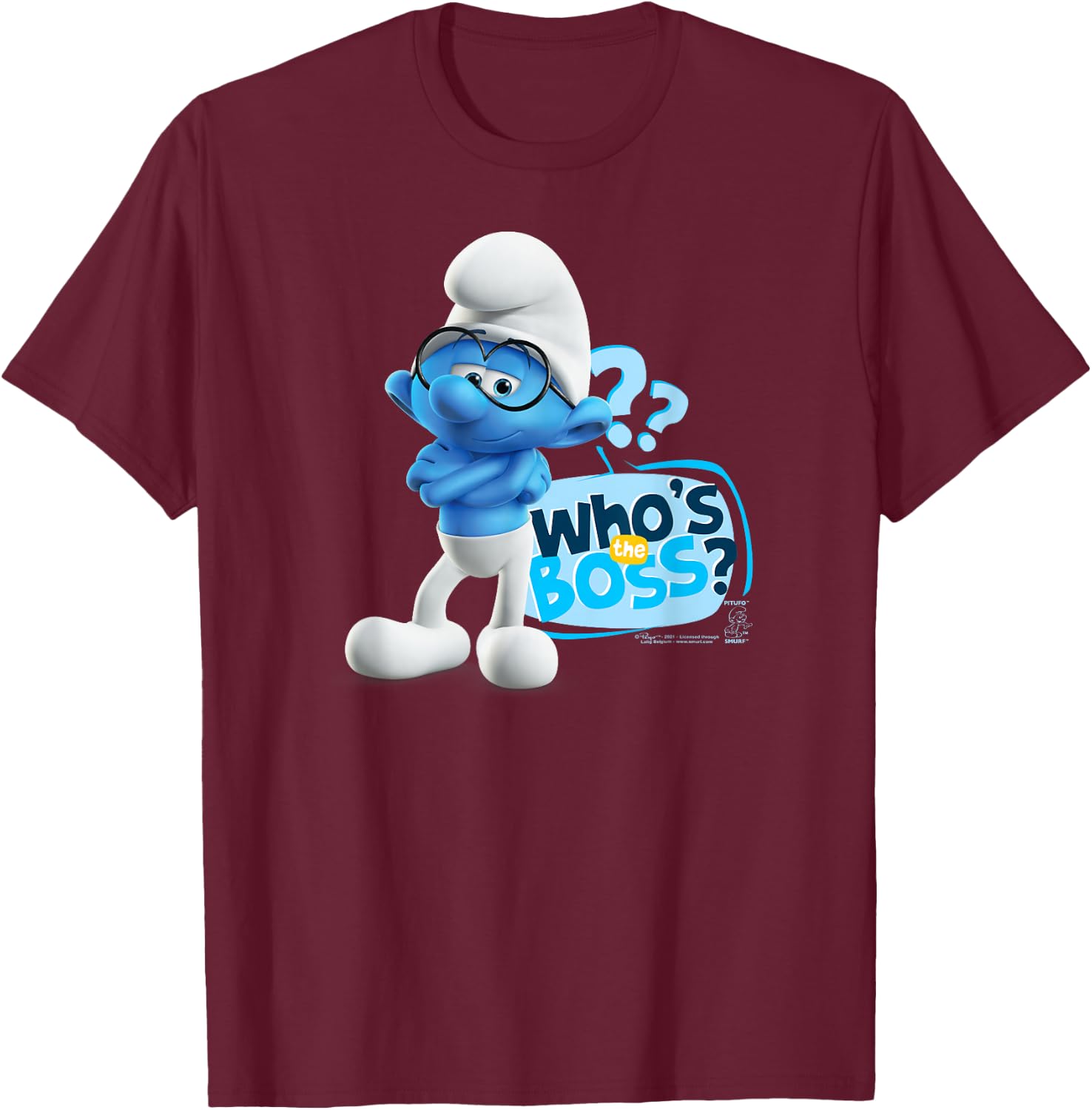 The Smurfs Brainy Who's The Boss? T-Shirt - T-Shirt | Maroon