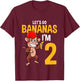Lets Go Bananas 2nd Birthday Monkey 2 Year Old Boy Girl T-Shirt - T-Shirt | Maroon