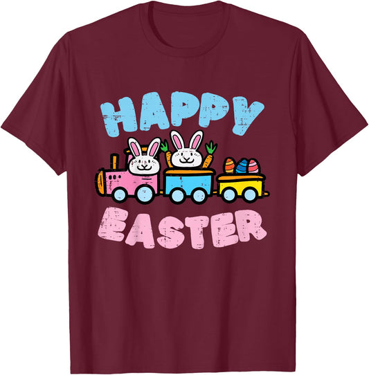 Kids Happy Easter Train Bunny Cute Spring Boys Kids Toddler Youth T-Shirt - T-Shirt | Maroon