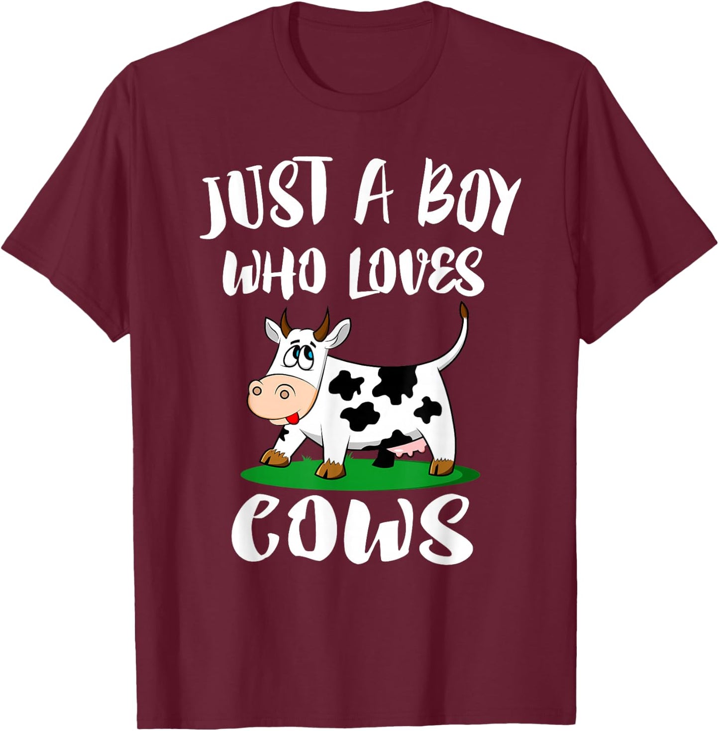 Just A Boy Who Loves Cows Animal Farm Small T-Shirt - T-Shirt | Maroon