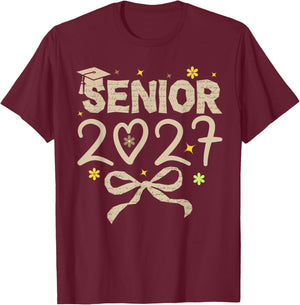 Class of 2027 Senior Coquette Bow 2027 Graduation T-Shirt - T-Shirt | Maroon