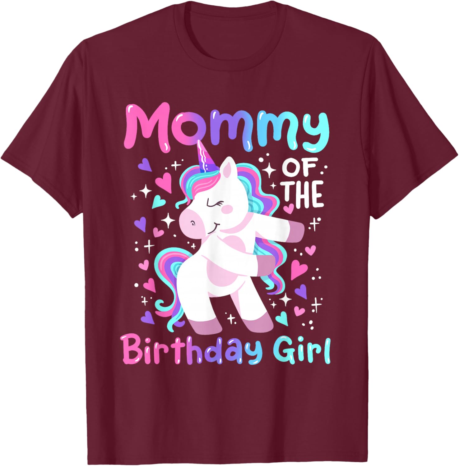 Mommy of the Birthday Girl Flossing Unicorn Family Matching T-Shirt - T-Shirt | Maroon