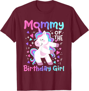 Mommy of the Birthday Girl Flossing Unicorn Family Matching T-Shirt - T-Shirt | Maroon