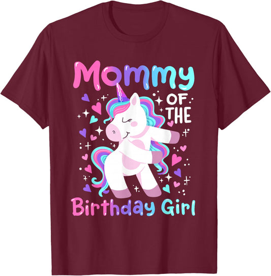 Mommy of the Birthday Girl Flossing Unicorn Family Matching T-Shirt - T-Shirt | Maroon