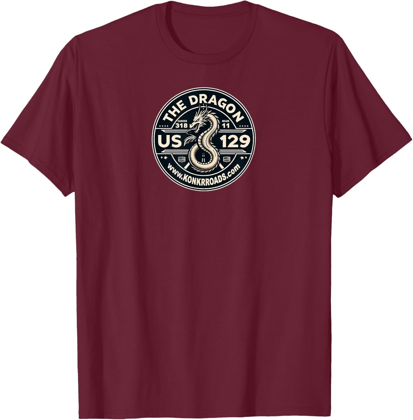 KONKR Roads US129 The Dragon Tail of Deals Gap NC TN T-Shirt - T-Shirt | Maroon