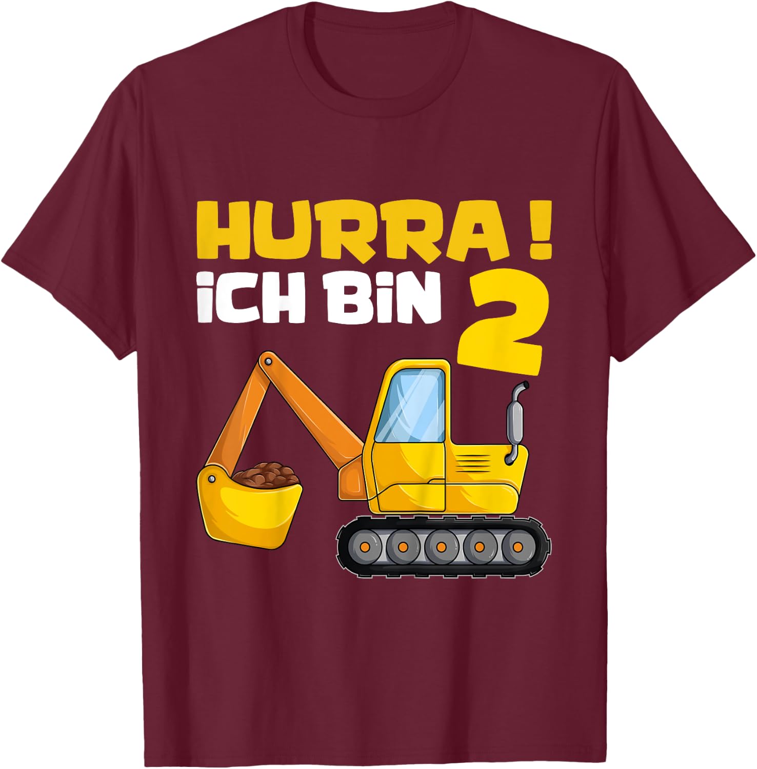 Hurra Ich Bin 2. Geburtstag Jungen Shirts, Zwei Jahre Bagger T-Shirt - T-Shirt | Maroon