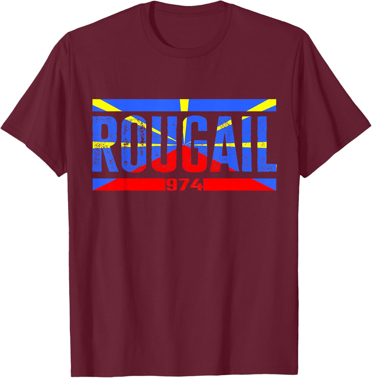 Island of the Réunion 974 representing Creole Rouge Flag , Black T-Shirt - T-Shirt | Maroon