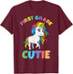 First Day of School 1st First Grade Cutie Girls Unicorn T-Shirt - T-Shirt | Maroon