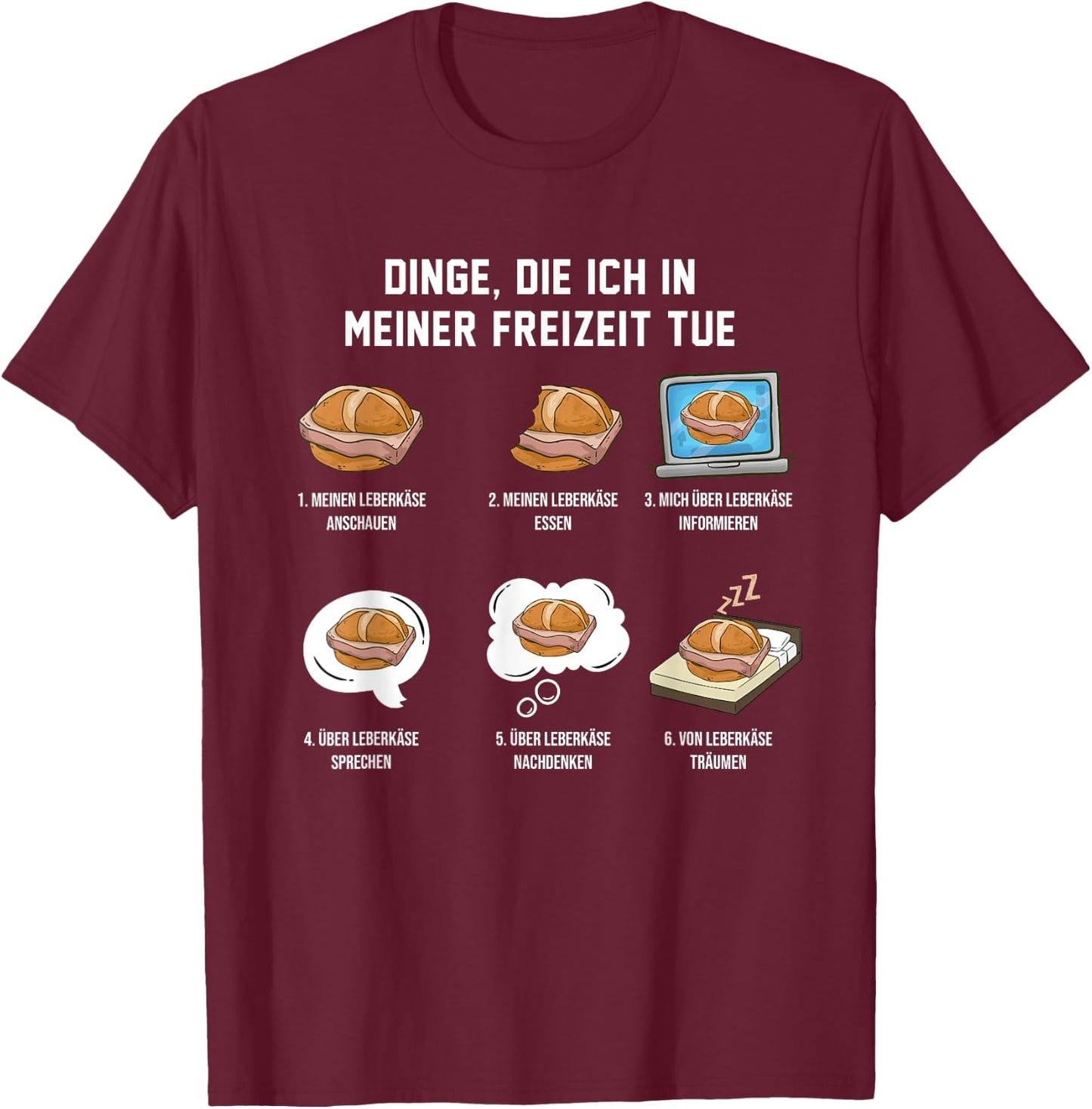 Lustige Leberkäsesemmel Spruch Geschenkideen Leberkäse in der Freizeit Schwarz Cartoon Mandarinkragen Kurzarm S Frauen T-Shirt - T-Shirt | Maroon