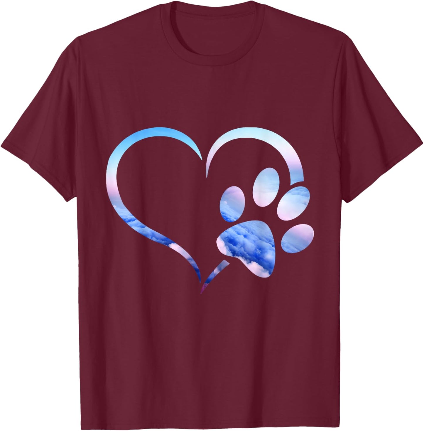 Blue pink Ombre Dog Paw Print heart For Dogs Lover Women Girls Kids T-Shirt - T-Shirt | Maroon