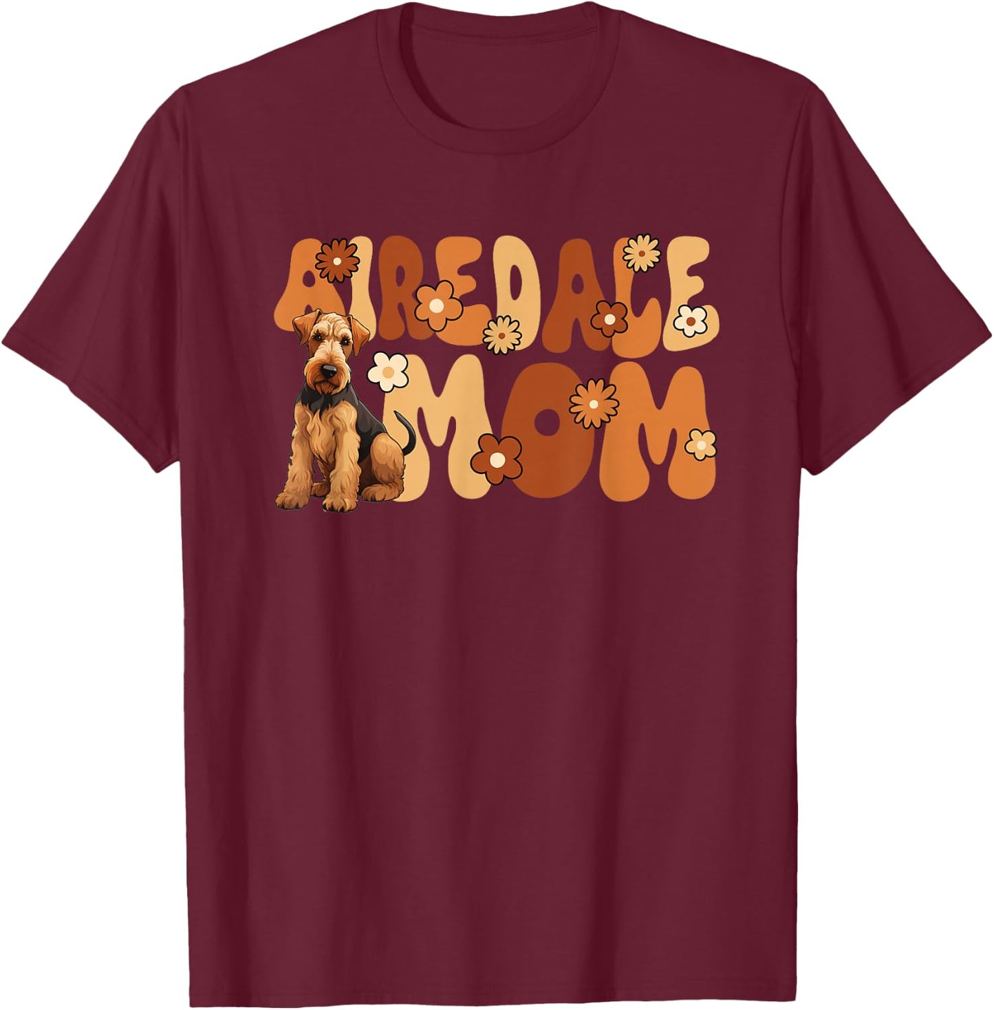 Airedale Terrier Groovy World's Best Airedale Mom T-Shirt - T-Shirt | Maroon