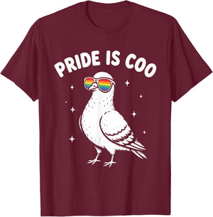 Pride is Coo Cute LGBTQ Pigeon Funny Pun T-Shirt - T-Shirt | Maroon