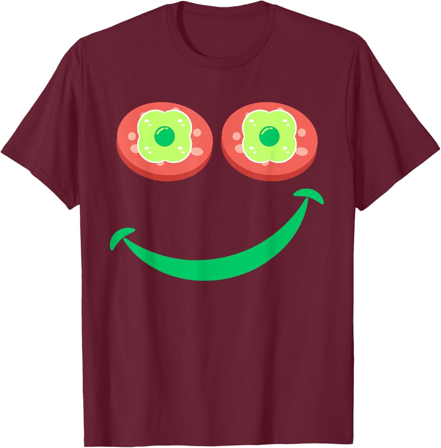 Funny Breakfast Eggs Green Smile Ham Face T-Shirt - T-Shirt | Maroon