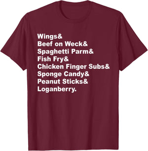 Classic Buffalo New York Foods Buffalo NY Foodie List T-Shirt - T-Shirt | Maroon
