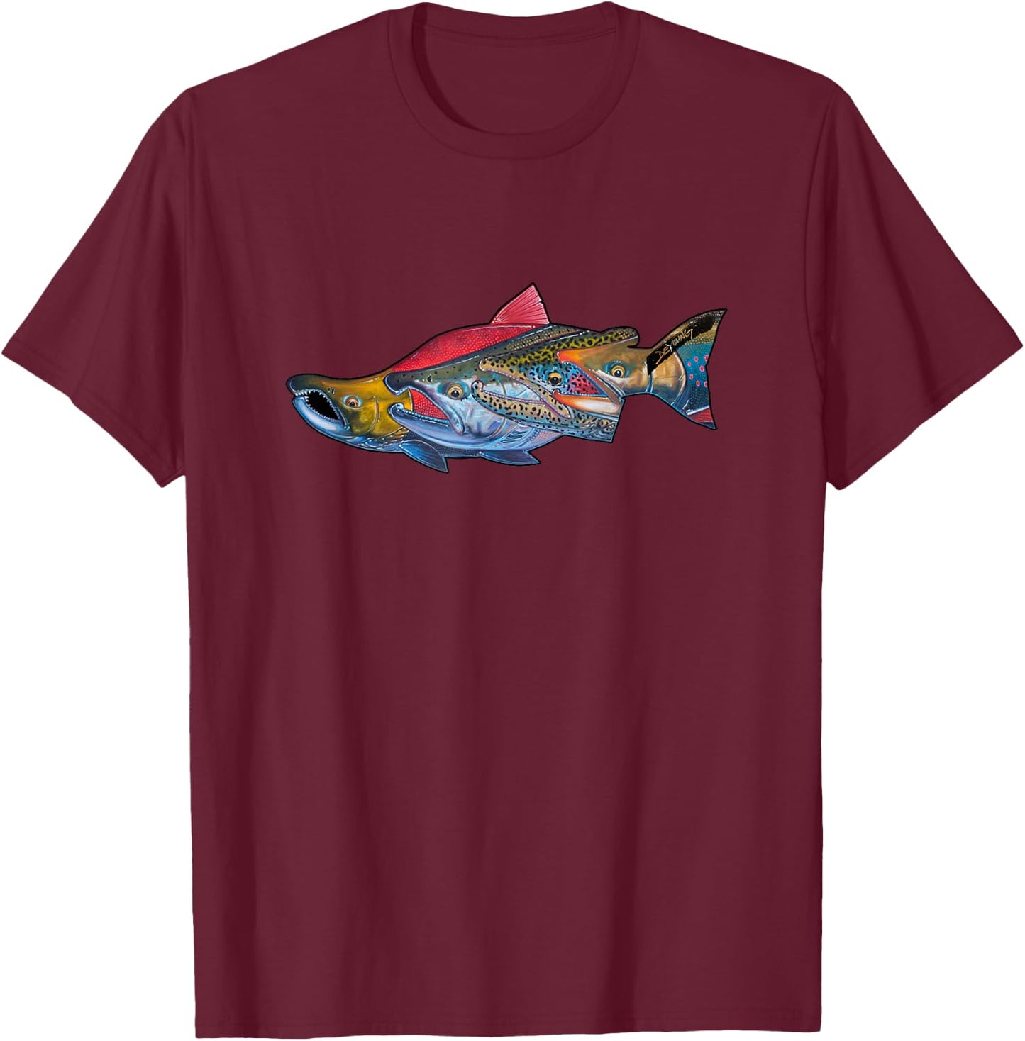 Fab Four Alaska Salmon Derek DeYoung Fishing Gift T-Shirt - T-Shirt | Maroon