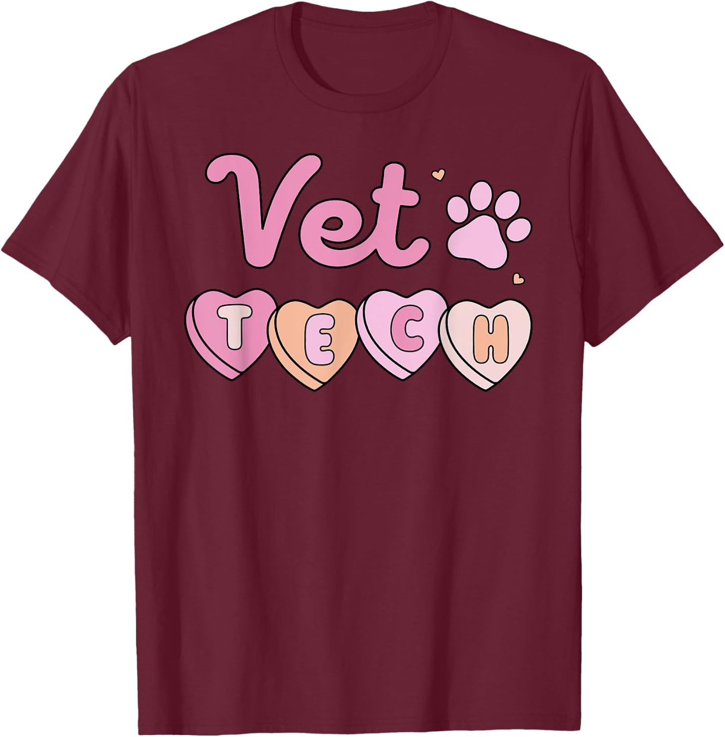Vet Tech Valentines Day Veterinary Medicine Retro Hearts T-Shirt - T-Shirt | Maroon