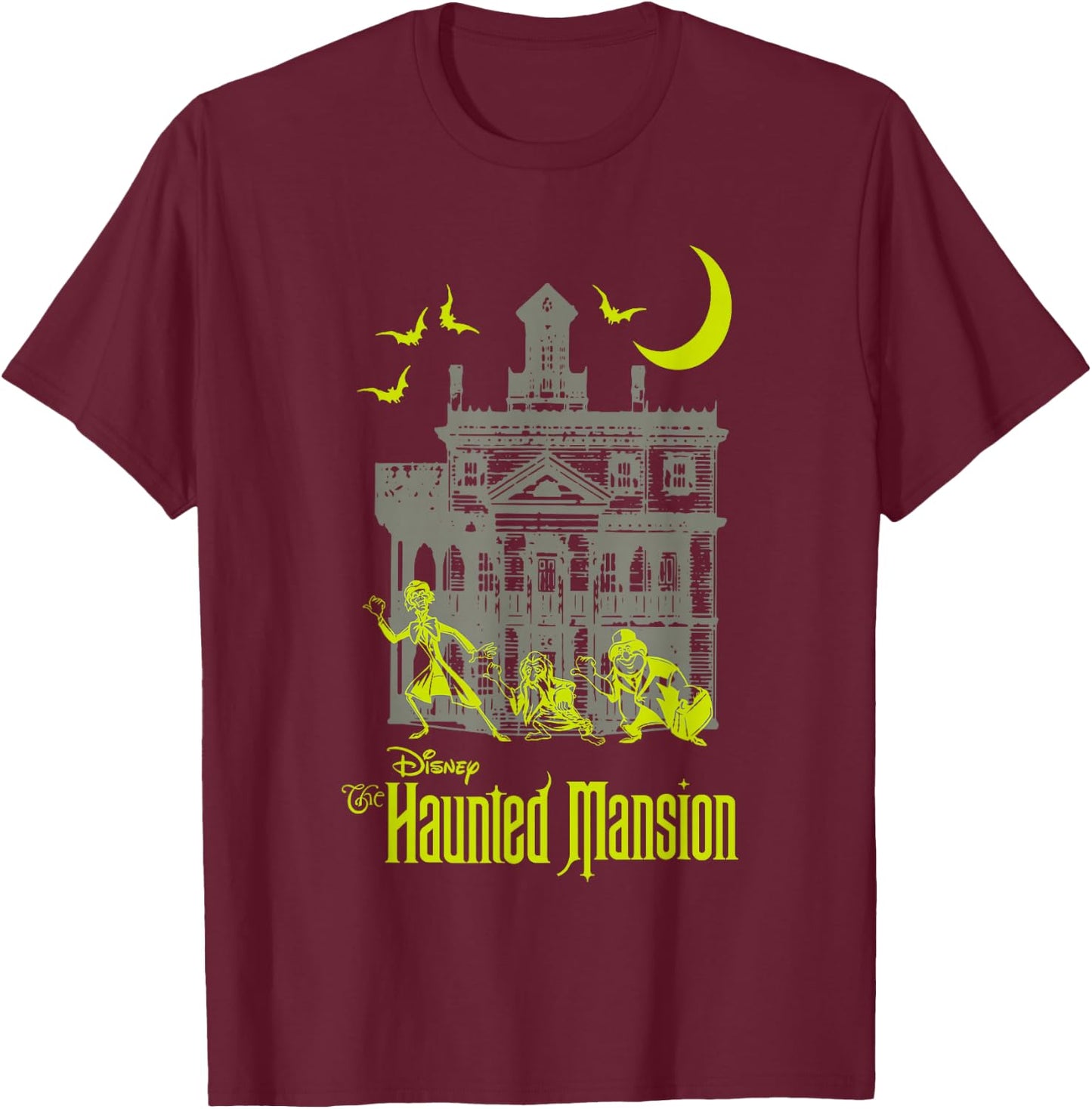 The Haunted Mansion Hitchhiking Ghosts Silhouettes Shot T-Shirt - T-Shirt | Maroon