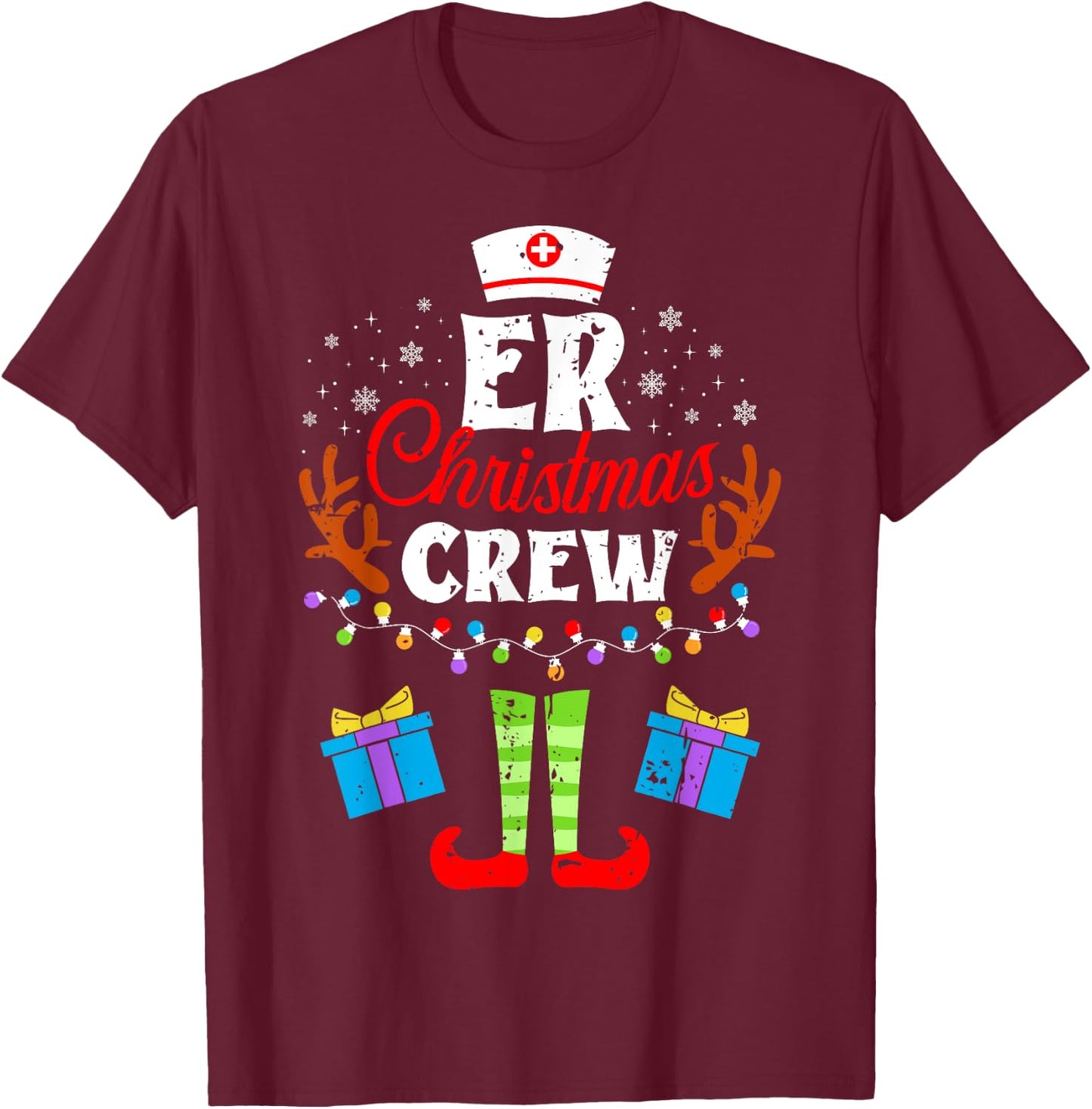 ER Christmas Nurse Crew Nursing Women Men Pajama Xmas T-Shirt - T-Shirt | Maroon