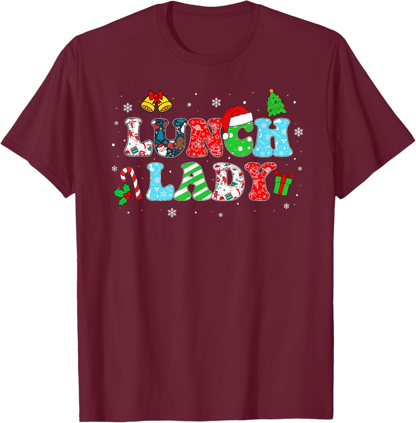 Groovy Lunch Lady Christmas Matching Xmas Lunch Lady Women T-Shirt - T-Shirt | Maroon