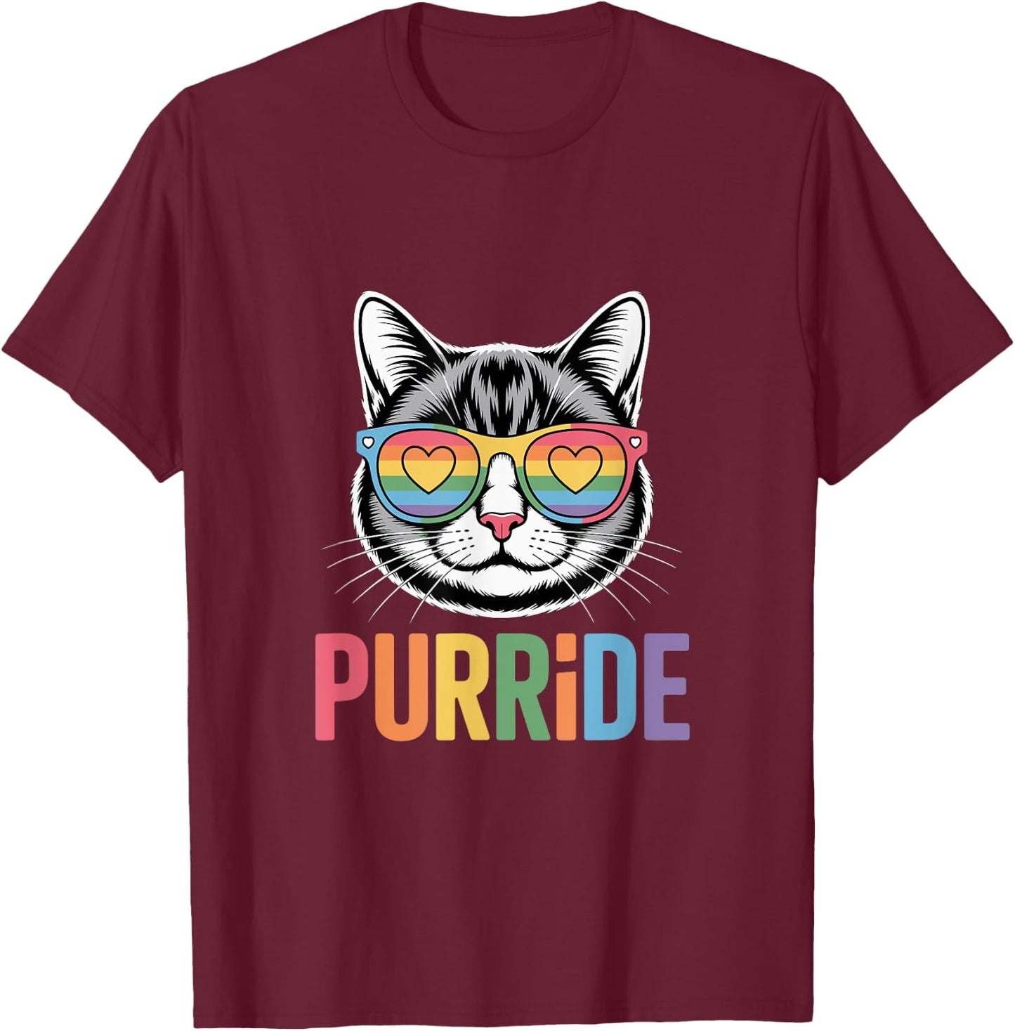 Pride Cat LGBTQ Rainbow Sunglasses Purride Women T-Shirt - T-Shirt | Maroon