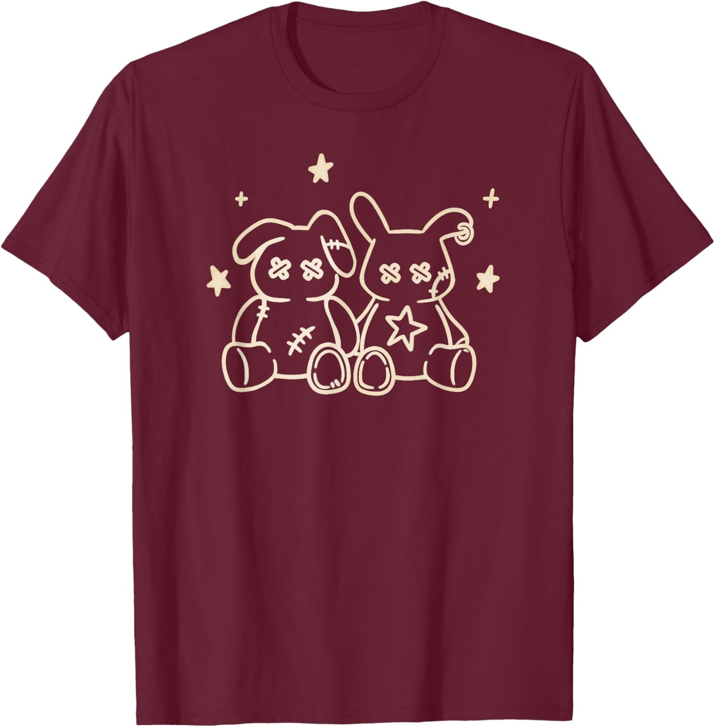 Y2K Harajuku Creepy Pastel Goth Doll Bunnies T-Shirt - T-Shirt | Maroon