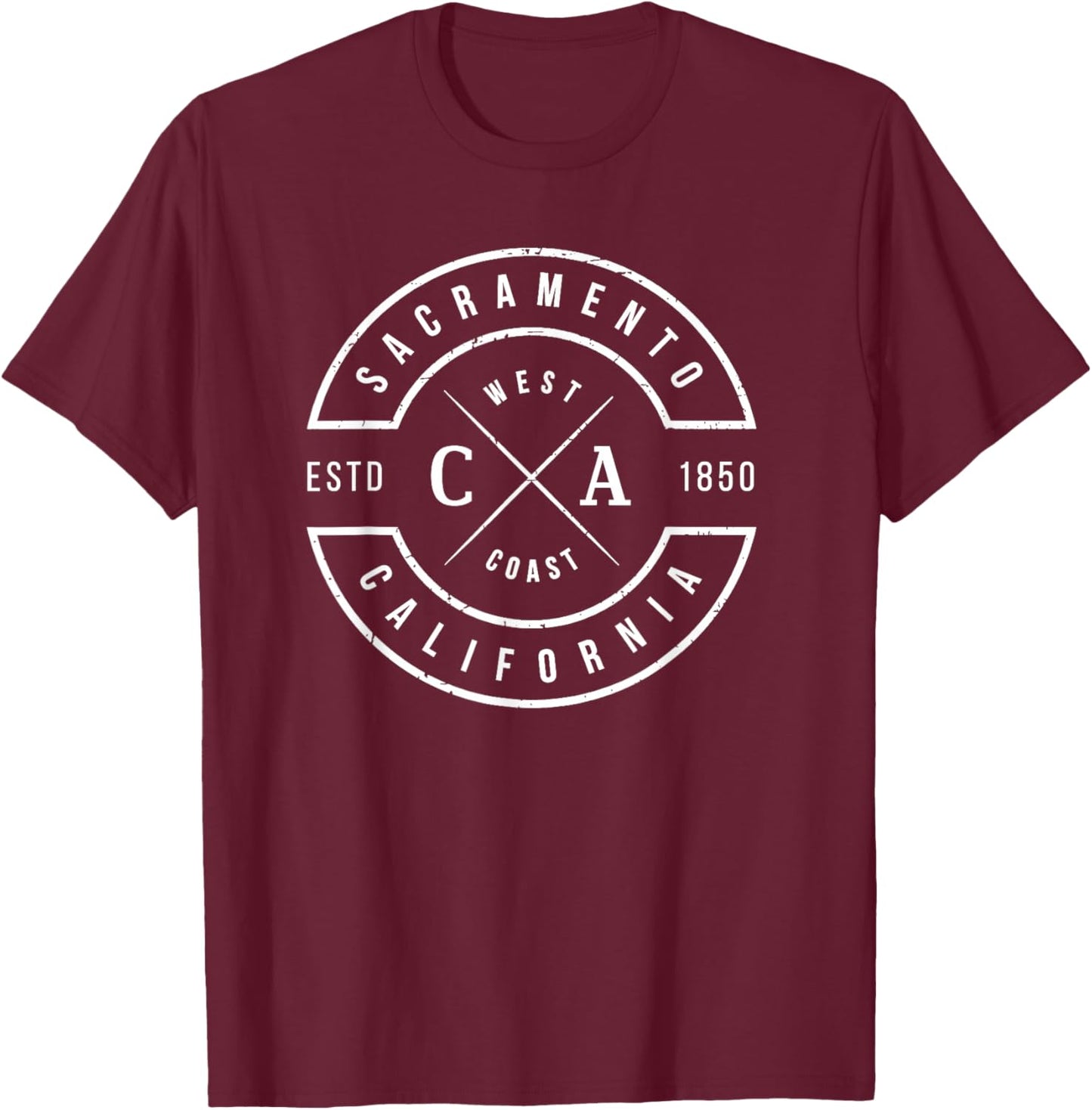 Sacramento California T Shirt Vintage Emblem Souvenirs T-Shirt - T-Shirt | Maroon