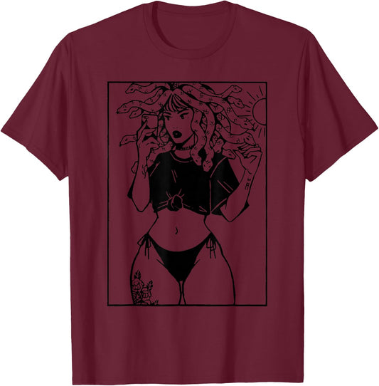 Medusa Hippie Psychedelic Snakes Greek Mythology T-Shirt - T-Shirt | Maroon