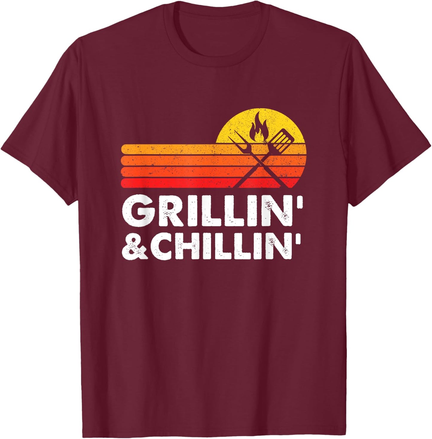 Grilling And Chilling Smoke Meat BBQ Gift Home Cook Dad Men T-Shirt - T-Shirt | Maroon