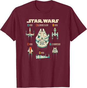 Star Wars Classic Rebel Ships Millennium Falcon Diagram T-Shirt - T-Shirt | Maroon