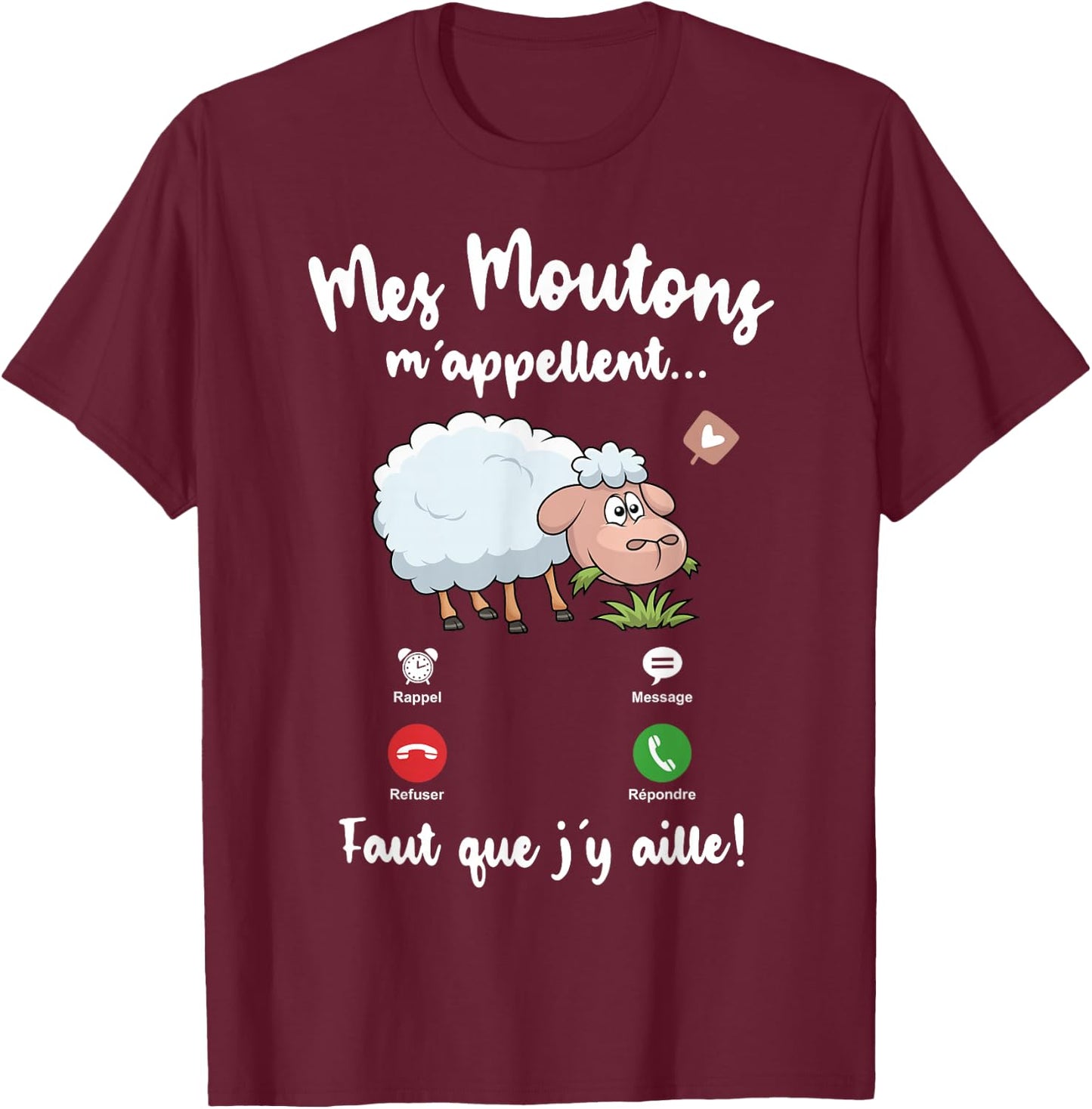 Mes Mes Moutons m'appelent me Woman Girl Child Sheep , Black T-Shirt - T-Shirt | Maroon