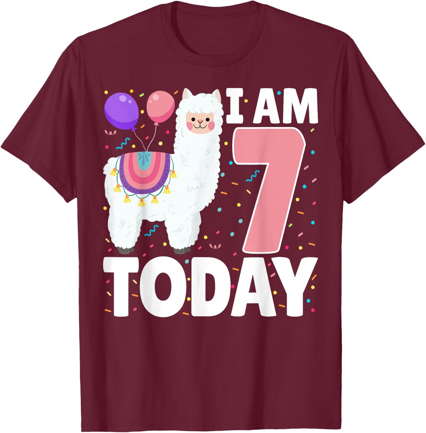 I'm 7 Today 7th Birthday Party Cute Llama Lover Boys Girls T-Shirt - T-Shirt | Maroon
